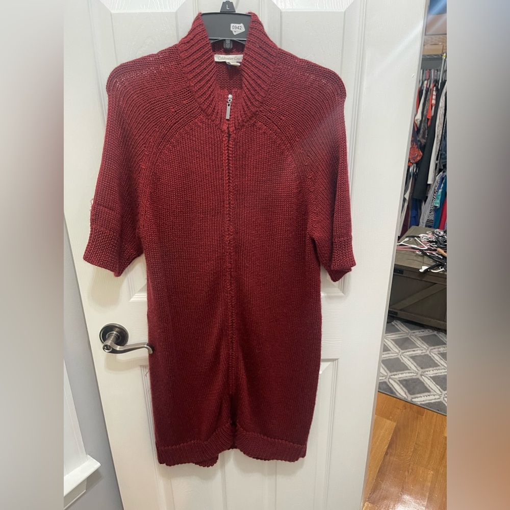 Coldwater creek sweater dress shortsleeve medium rust color zip up - Picture 1 of 10
